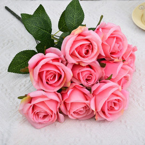 Ramo de Rosas Artificiales de 9 Cabezas, Alta Simulación, Decoración para Bodas y Hogar, Accesorios para el Día de San Valentín, Tela de Mimbre - Product Image 4