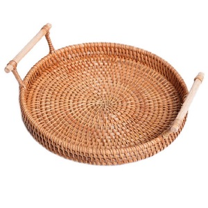 Round Rattan Basket Storage Basket Set Rattan Basket With Handle Rattan Tray