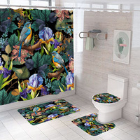 Rideau de douche floral en polyester, résistant à la moisissure, séchage rapide, installation facile, ensemble de rideaux de douche OEM ODM moderne