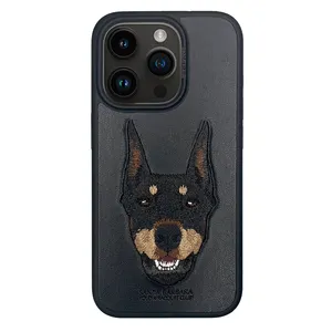 Polo 3D thêu chó sang trọng trường hợp cho iPhone 15 với dễ thương Doggy thời trang mềm Bìa