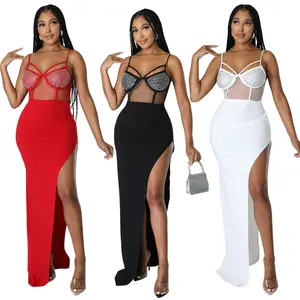 CS6786 Sexy Split Evening Dress Strappy Cut Out Bra Corset Dress Dinner Wedding Birthday Maxi Dresses