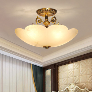 Chinese Style Minimalist Marble <b>Ceiling</b> <b>Light</b> Led Warm <b>Light</b> All Copper Semi Pendant For Bedroom Study Entryway Hallway - Product Image 1