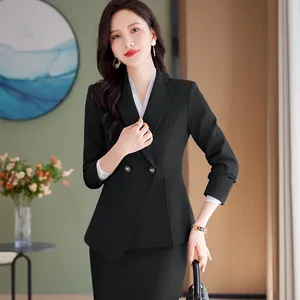 Thanh Lịch Chất Lượng Cao Màu Rắn Văn Phòng Kinh Doanh Slim Blazer Hai-Mảnh Cộng Với Kích Thước Quần Phù Hợp Với Phụ Nữ