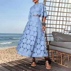 Completo Elegante Casual in <span class=keywords><strong>Pizzo</strong></span> Due Pezzi 2025 Nuovo Top Corto con Collo Scavato + Gonna a Vita Alta Ecologico per Donna - Product Image 1