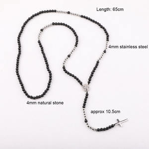 하이 퀄리티 4mm 천연 스톤 타이거 아이 오닉스 페르시 스테인레스 스틸 크로스 펜던트 묵주 목걸이 남성용 JNK9391 - Product Image 3