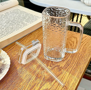 <span class=keywords><strong>Verre</strong></span> à eau en <span class=keywords><strong>verre</strong></span> avec poignée Niveau d'apparence élevé Boisson d'été pour femme Tasse à lait portable avec couvercle en paille - Product Image 6