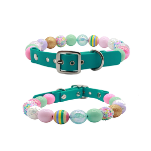 Heavy Duty Turquesa Impermeable Con Cuentas Pascua Lindo Pastel Collar de perro Girly Bead Collar de perro - Product Image 1