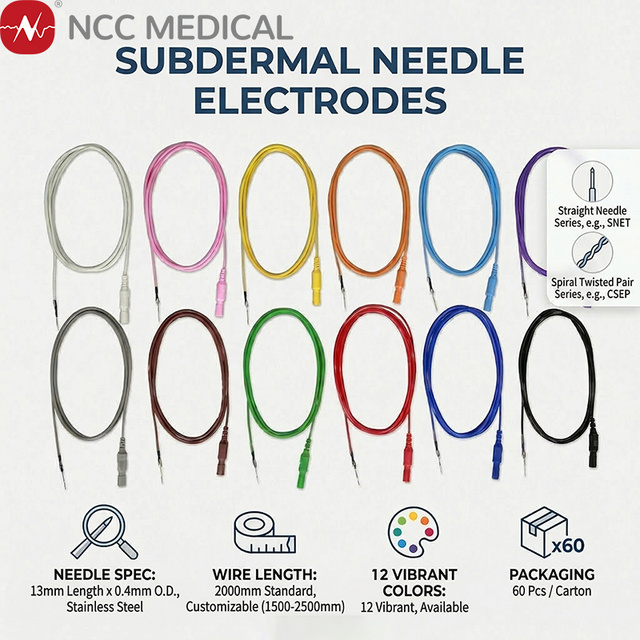 Disposable 13mm Monopolar PVC Wire Hospital Clinic Surgical IONM Medical EEG EMG Subdermal Needle Electrodes