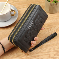 Dompet Panjang Wanita Baru dengan Ritsleting Ganda, Tas Selempang Bordir Bergaya Vintage, Kapasitas Besar, Dompet PU Lembut untuk Ponsel