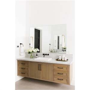 Mueble de Baño Moderno con Lavabo Blanco de Mármol, Tocador de Madera Maciza con Espejo - Product Image 1
