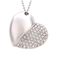 Venta al por mayor joyería USB pendrive Metal diamante amor forma de corazón llave USB 2,0 3,0 memoria Flash disco de almacenamiento