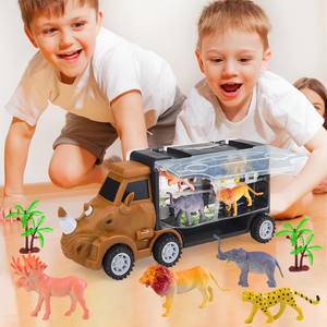 Camion conteneur rhinocéros <span class=keywords><strong>de</strong></span> stockage Portable Yongnkids avec 4 mini animaux jouets et deux arbres ensemble <span class=keywords><strong>de</strong></span> jeu en plastique pour les enfants - Product Image 6