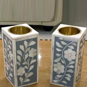 Bone Inlay Style <b>Candle</b> Holder with Handmade <b>Small</b> Size Inlay Craft <b>Candle</b> Holder for Decoration Hot Sale Brass Tea Light - Product Image 2