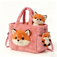 Sac à bandoulière personnalisé en peluche rose en forme de renard avec porte-clés 3D, thème Halloween, rembourrage en coton PP