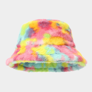 Chapeau bob en fourrure tie-dye coloré, chaud, tendance, pour l'automne et l'hiver, avec logo personnalisé, broderie en polyester, unisexe - Product Image 5