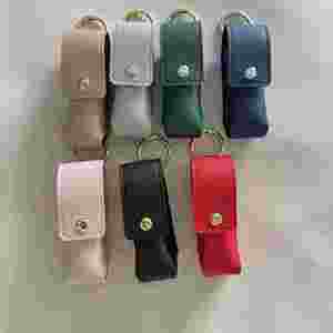 Lady Japanese PU Leather <b>Lipstick</b> Holder Carabiner Small Mirror Hanging Charm Lip Case Chains Magnetic Closure Portable Travel - Product Image 4
