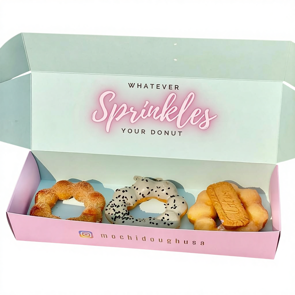 Custom Sizes Gold Foil Logo Printed Food Grade Bakery Box Packaging Boxes for Cookies Mochi Donuts Packing