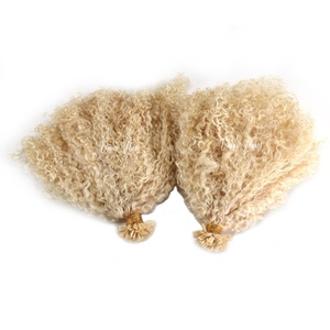 Pelosa uomo invisibile K punta Afro riccia bionda chiara 60 platino bionda piena cuticola allineata capelli morbidi 100g di punte di cheratina extension - Product Image 3