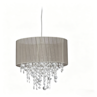 Luminaire suspendu en cristal de style transitionnel de luxe avec abat-jour en tissu transparent taupe