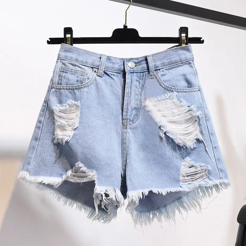 Nieuwe Design Meisjes Casual Losse Wijde Pijpen Hotpants Tonen Slanke Hoge Taille Zomer Kwast Gescheurde Denim Super Jean Shorts Voor Vrouwen