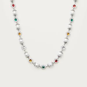 Viral New Collier de perles florales plaquées or 14 carats avec accents de diamants et pierres précieuses multiples, cadeau de bijoux minimaliste unique pour les femmes - Product Image 6