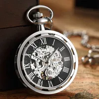 Montre de poche mécanique steampunk avec chaîne, squelette, remontage manuel, en acier, pour hommes et femmes, idée cadeau
