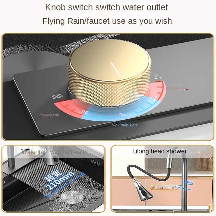 Digital display honeycomb technology  farmhouse raindance waterfall kitchen sink with cup washer kitchen sink stainle