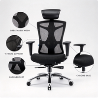 Chaise de bureau ergonomique à dossier haut en maille avec appui-tête réglable, support lombaire et base en aluminium pour espace de travail commercial