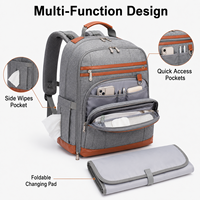 Sac à dos à couches personnalisé en polyester avec fermeture éclair, grande capacité, résistant à l'eau, sac de voyage pour bébé, organisateur avec sangles de poussette