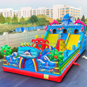 Château gonflable commercial direct usine sur le thème <span class=keywords><strong>du</strong></span> monde sous-marin avec toboggan, grande structure gonflable personnalisable en forme <span class=keywords><strong>de</strong></span> requin - Product Image 2