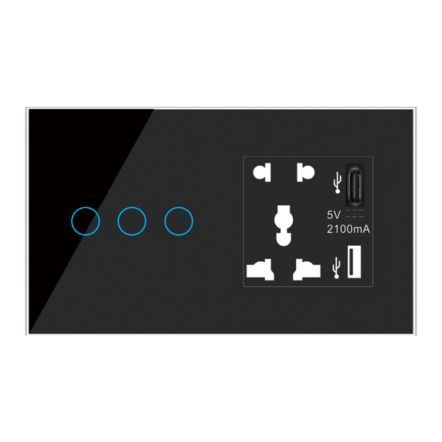 Zigbee 147 Smart Touch Light Switch Smart Tuya Switches  Universal Socket+USB+C CE Certified Tuya Multi-Gang Smart Switch