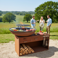 Matériel de jardinage : Brasero de jardin en acier Corten pour cuisson, idéal pour le transport sécurisé de bois de chauffage et les fêtes, avec fonction Plancha pour bois.