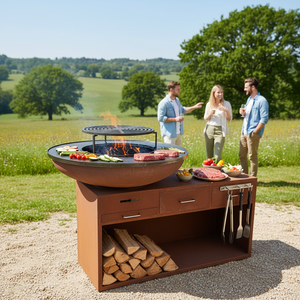 Matériel de jardinage : <span class=keywords><strong>Brasero</strong></span> de jardin en acier Corten pour <span class=keywords><strong>cuisson</strong></span>, idéal pour le transport sécurisé de bois de chauffage et les fêtes, avec fonction Plancha pour bois. - Product Image 5