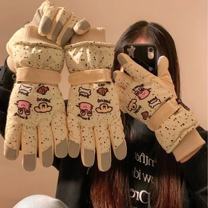 Gants de ski mignons pour femme, à doigts complets, compatibles écran tactile, chauds, doublés polaire, épaissis, avec fermeture auto-agrippante, adaptés à la conduite de véhicules électriques - Product Image 1