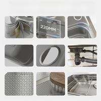 Évier de cuisine OEM personnalisé en acier inoxydable SUS304, à texture 3D gaufrée, à cuve unique, à encastrer sous plan, multifonctionnel, type poste de travail