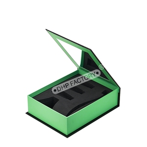 Black and Green High-end Customizable Rigid Cardboard Box with Magnetic Lid and Logo Print with Mirror - Product Image 1