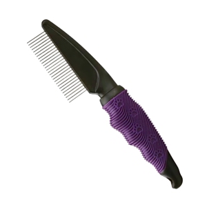 <b>Pet</b> Grooming Comb Stainless Steel Simple for Cats with Ergonomic Purple Handle - Product Image 2