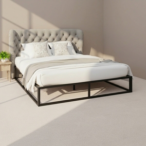 <span class=keywords><strong>Base</strong></span> de Cama Metálica con Cabecera de Tela para Hotel, Motel y Airbnb, Muebles para Ahorrar Espacio, Venta Directa de Fábrica OEM - Product Image 1