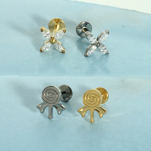 G23 titanio herradura labio Piercing Zirconia hueso Piercing tornillo con amor hilo interior hélice tornillo titanio cuerpo muelle joyería - Product Image 5