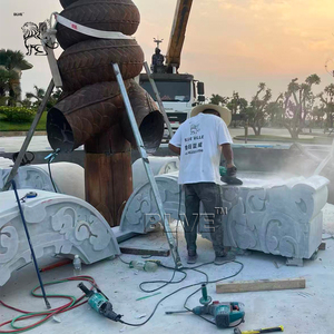 รูปปั้นงูทองแดงขนาดใหญ่ H692ซม. D1240ซม. สำหรับโครงการภาครัฐ พร้อมน้ำพุทองสัมฤทธิ์และสระหินอ่อนธรรมชาติสำหรับภายนอกอาคาร - Product Image 6