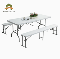 Table pliante en acier avec cadre en plastique HDPE de qualité alimentaire, facile à nettoyer, gain de place, pour extérieur, jardin, patio, pique-nique, camping, restaurant, événement