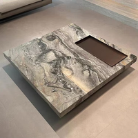 Meubles de salon familiaux modernes de luxe Table basse réglable en acier inoxydable et miroir en travertin et marbre