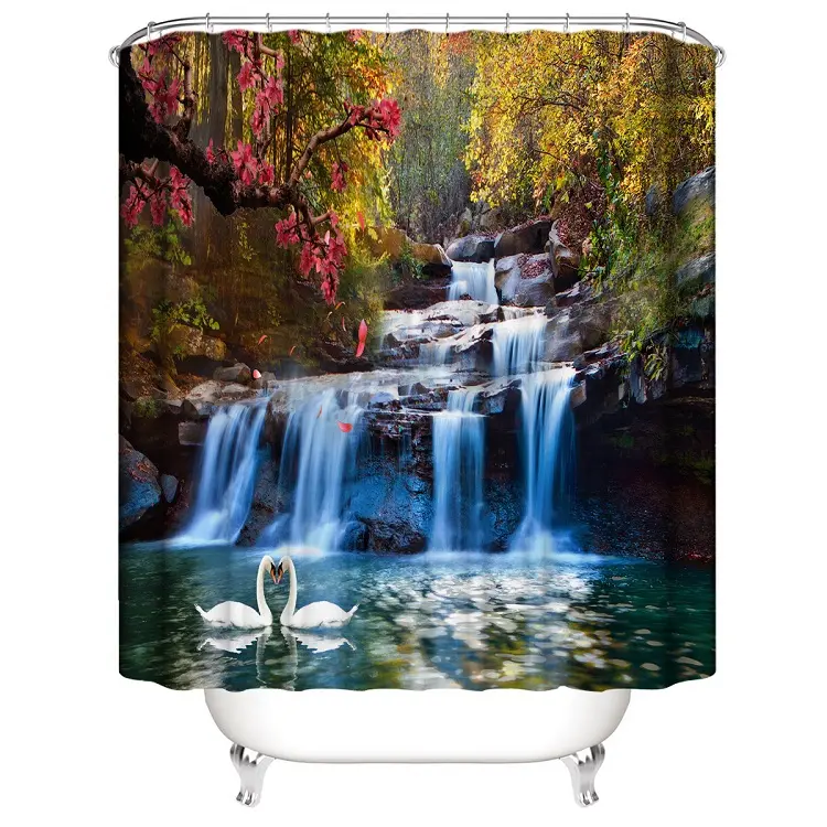 Wholesale high quality mountain shower curtain seasonal shower curtain western wood shower curtains