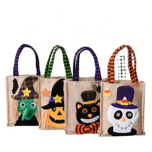 Bolsas de Yute para Halloween con Diseño de Bruja, Calabaza, Gato y Calavera, Bolsas de Regalo para Dulces, Artículos para Fiestas de Halloween - Product Image 1