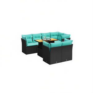 Ensemble de canapés de patio en polyrotin noir, 8 pièces, avec coussins, meubles d'extérieur, style contemporain, pour 8 personnes - Product Image 1