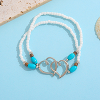 Ensemble de bijoux en alliage plaqué cuivre blanc et turquoise, collier et bracelet avec breloques en forme de cœurs entrelacés en argent, cadeau pour femmes