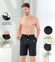 Short de nuit en coton chiné confortable et respirant pour hommes, pantalon de détente tricoté à motif solide avec braguette à taille élastique, lot de 2