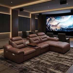 Divano Reclinabile a L in Pelle Marrone Premium - Divano Ergonomico per Home Theater con Portabicchieri <span class=keywords><strong>e</strong></span> Vassoio Integrati - Product Image 3