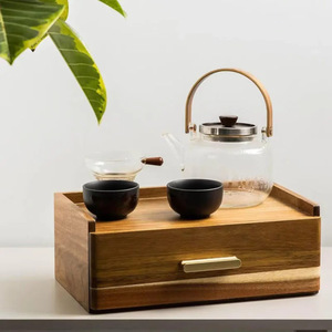 กล่องเก็บถุงชาไม้พร้อมช่องลิ้นชักสำหรับห้องน้ำชา กาแฟพ็อด ความจุ 12 ลิตร สีน้ำตาลล้วน - Product Image 5