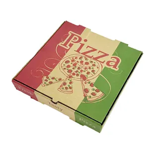 可回收各种尺寸长笛瓦楞包装外卖纸小中国红绿披萨盒，带定制标志